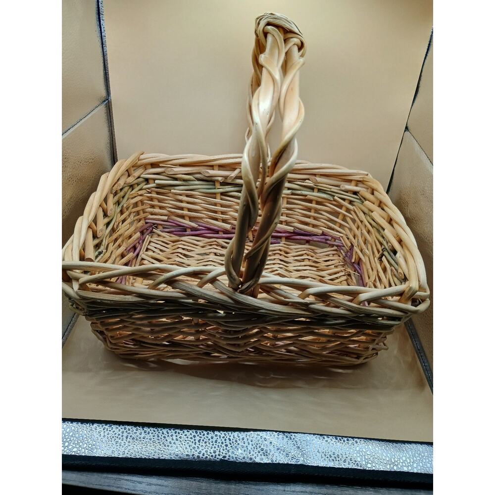 Vintage Woven Basket Multi Color Chunky Reed